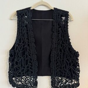 Black Crochet Open Vest